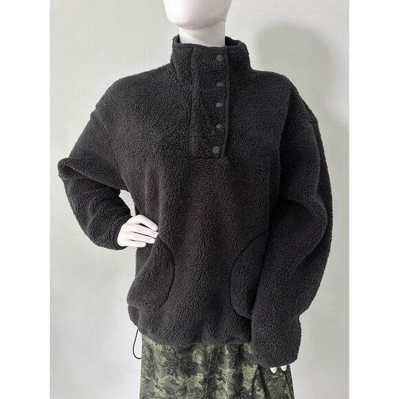 Ugg Black Atwell Sherpa Half Snap Front Pullover Fleece Jacket size Medium - Picture 2 of 8